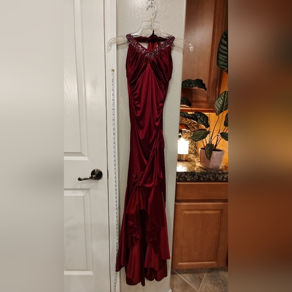 Maroon Jodi Kristopher Long Slit Prom Dress - Picture 6 of 8